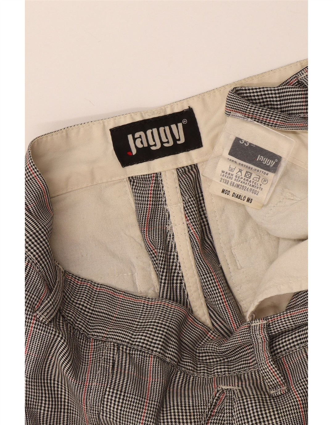 Jaggy Mens Cargo Shorts W33 Medium Grey Houndstooth Cotton