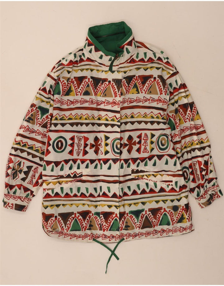 Vintage Womens Hooded Reversible Jacket UK 16 Large Green Geometric