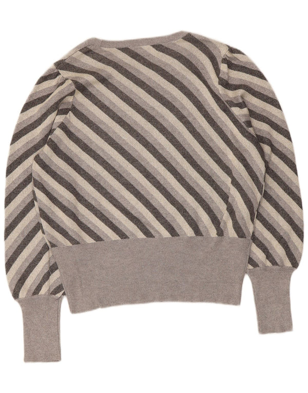 Marks & Spencer Womens Boat Neck Jumper Sweater UK 16 Large Grey Striped