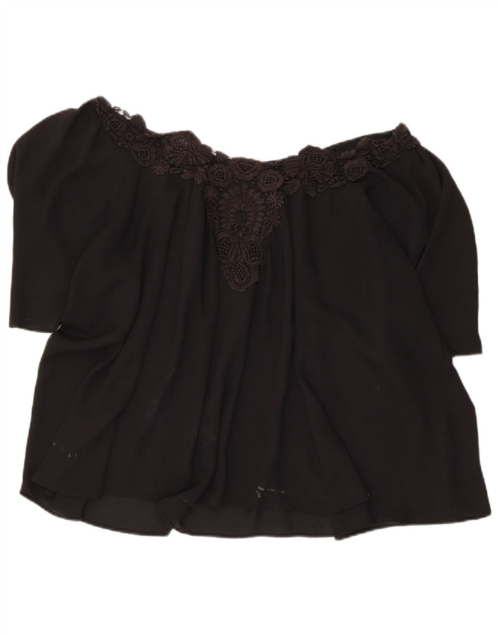Zara Womens Crop Oversized Off Shoulder Top UK 16 Large Black Floral