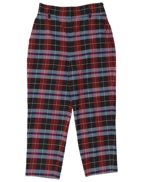Zara Womens Tapered Cropped Trousers Large W30 L25 Red Check Polyester