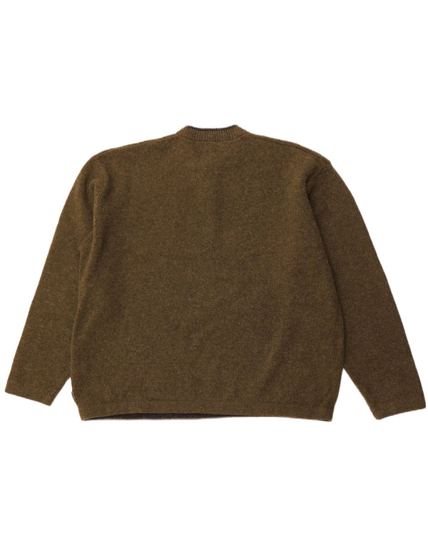 WOOLRICH Mens Button Neck Jumper Sweater 2XL Khaki Wool