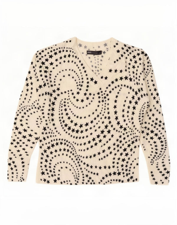 Marks & Spencer Womens V-Neck Jumper Sweater UK 14 Large Beige