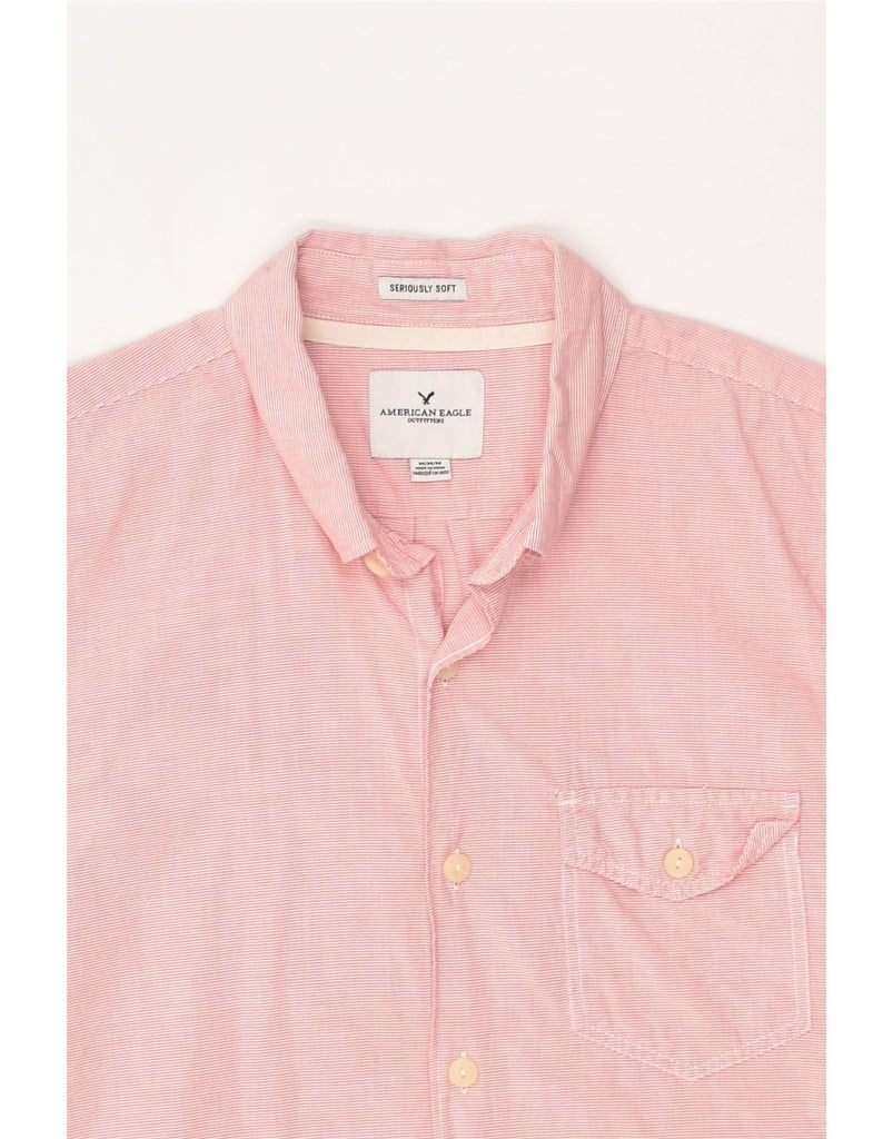 AMERICAN EAGLE Mens Short Sleeve Shirt Medium Pink Pinstripe Cotton | Vintage American Eagle | Thrift | Second-Hand American Eagle | Used Clothing | Messina Hembry 