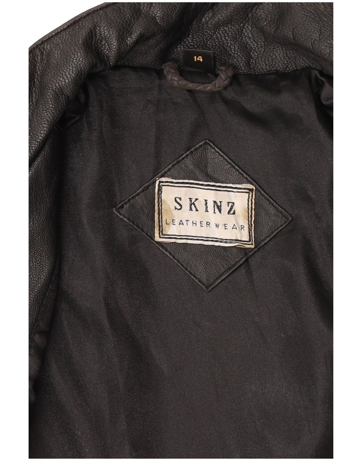 Skinz Womens Leather Jacket UK 14 Large Black Leather