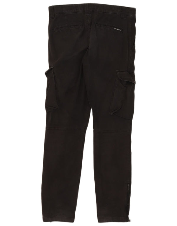 Calvin Klein Mens Graphic Slim Cargo Trousers W30 L30 Black Cotton