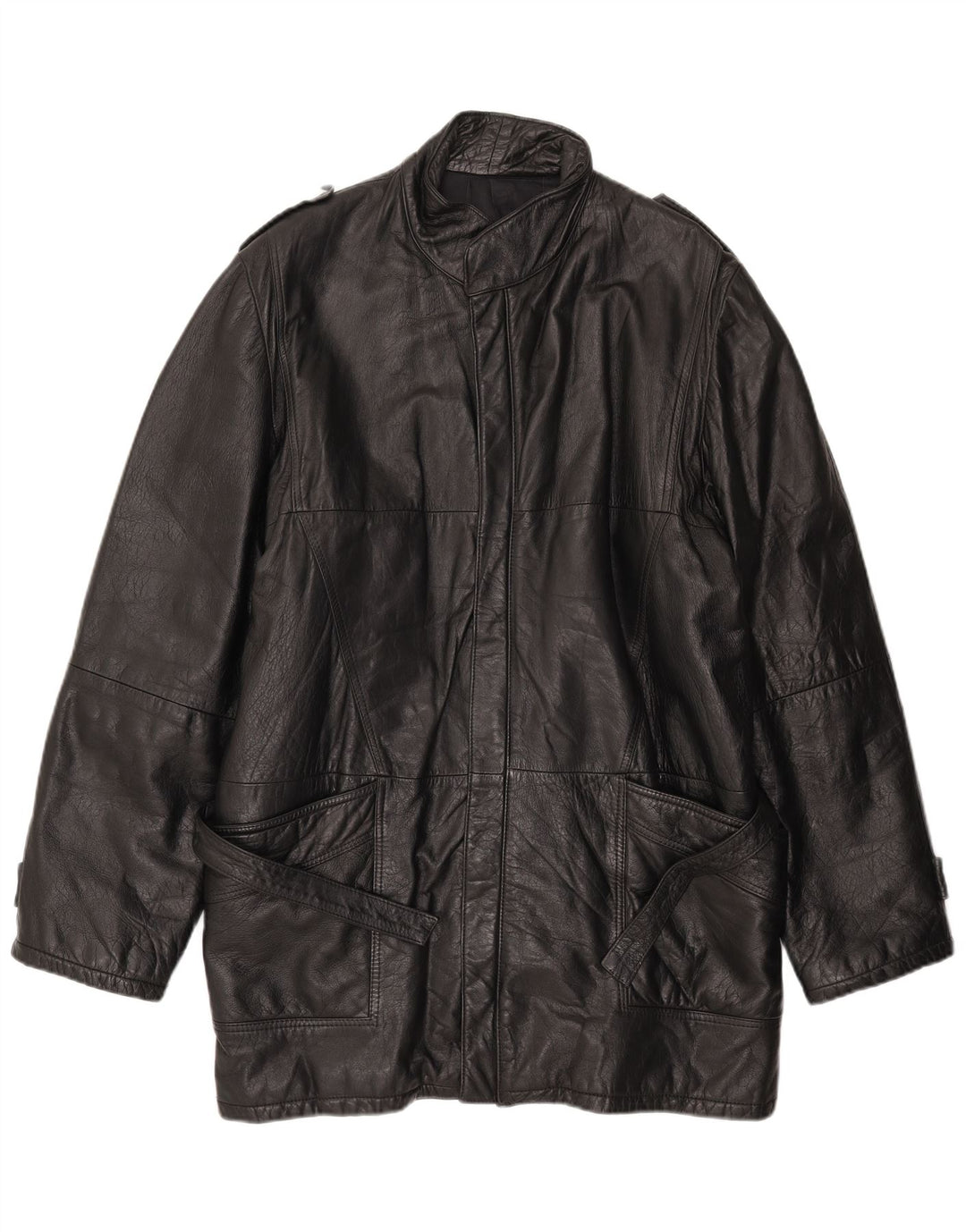 Vintage Mens Leather Coat UK 42 XL Black Leather
