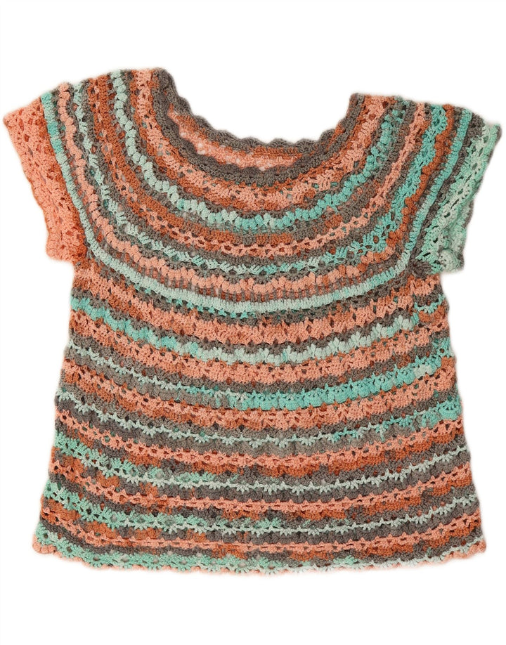 VINTAGE Womens Crochet Blouse Top UK 14 Medium Multicoloured Striped Vintage Vintage and Second-Hand Vintage from Messina Hembry 