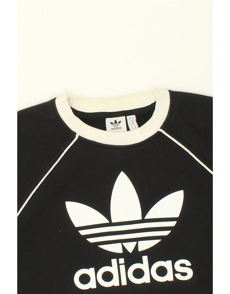 ADIDAS Womens Crop Graphic Sweatshirt Jumper UK 10 Small Black Cotton | Vintage Adidas | Thrift | Second-Hand Adidas | Used Clothing | Messina Hembry 