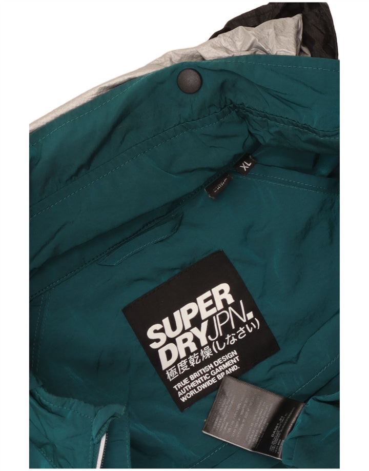 SUPERDRY Mens Hooded Rain Jacket UK 42 XL Green Colourblock Nylon