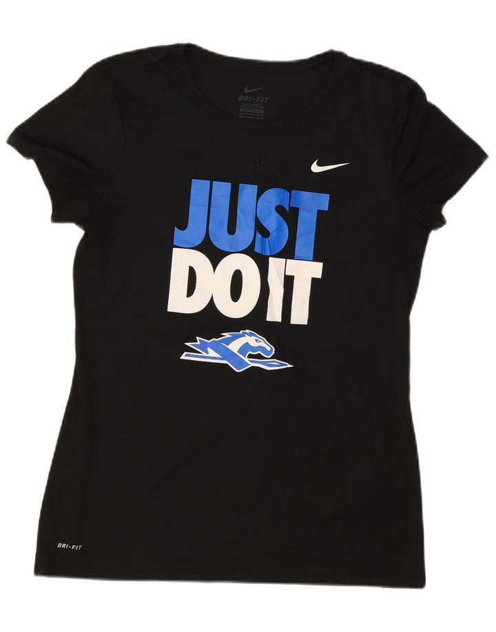 NIKE Womens Dri Fit Graphic T-Shirt Top UK 14 Large Black Polyester