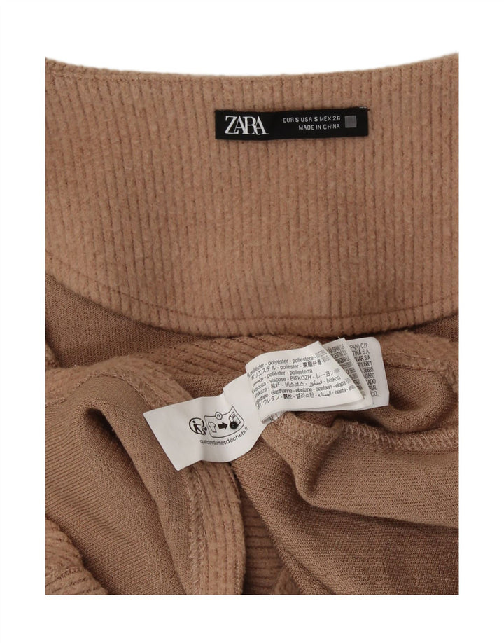 Zara Womens Crop Top Long Sleeve UK 8 Small Brown Polyester