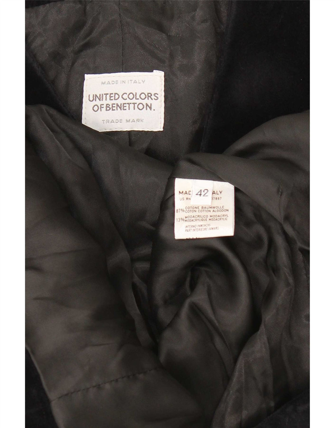 Benetton Womens 6 Button Velvet Blazer Jacket IT 42 Medium Navy Blue Cotton