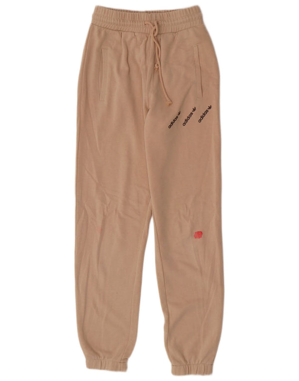 Adidas Womens Graphic Tracksuit Trousers Joggers UK 8 Small Beige Cotton