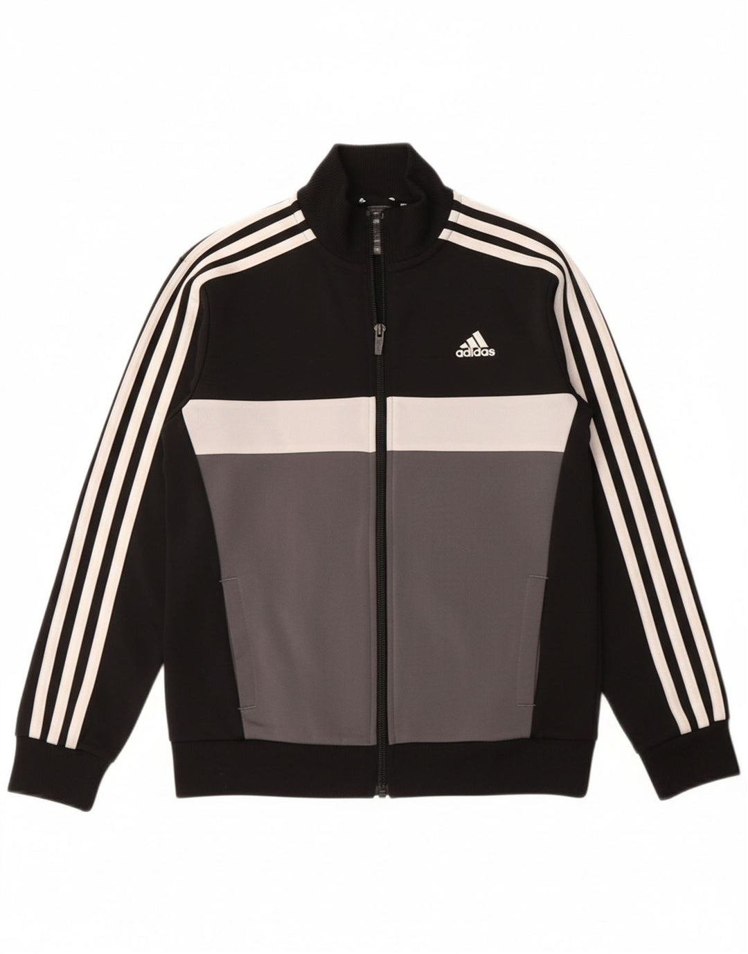 ADIDAS Boys Aeroready Tracksuit Top Jacket 9-10 Years Grey Colourblock