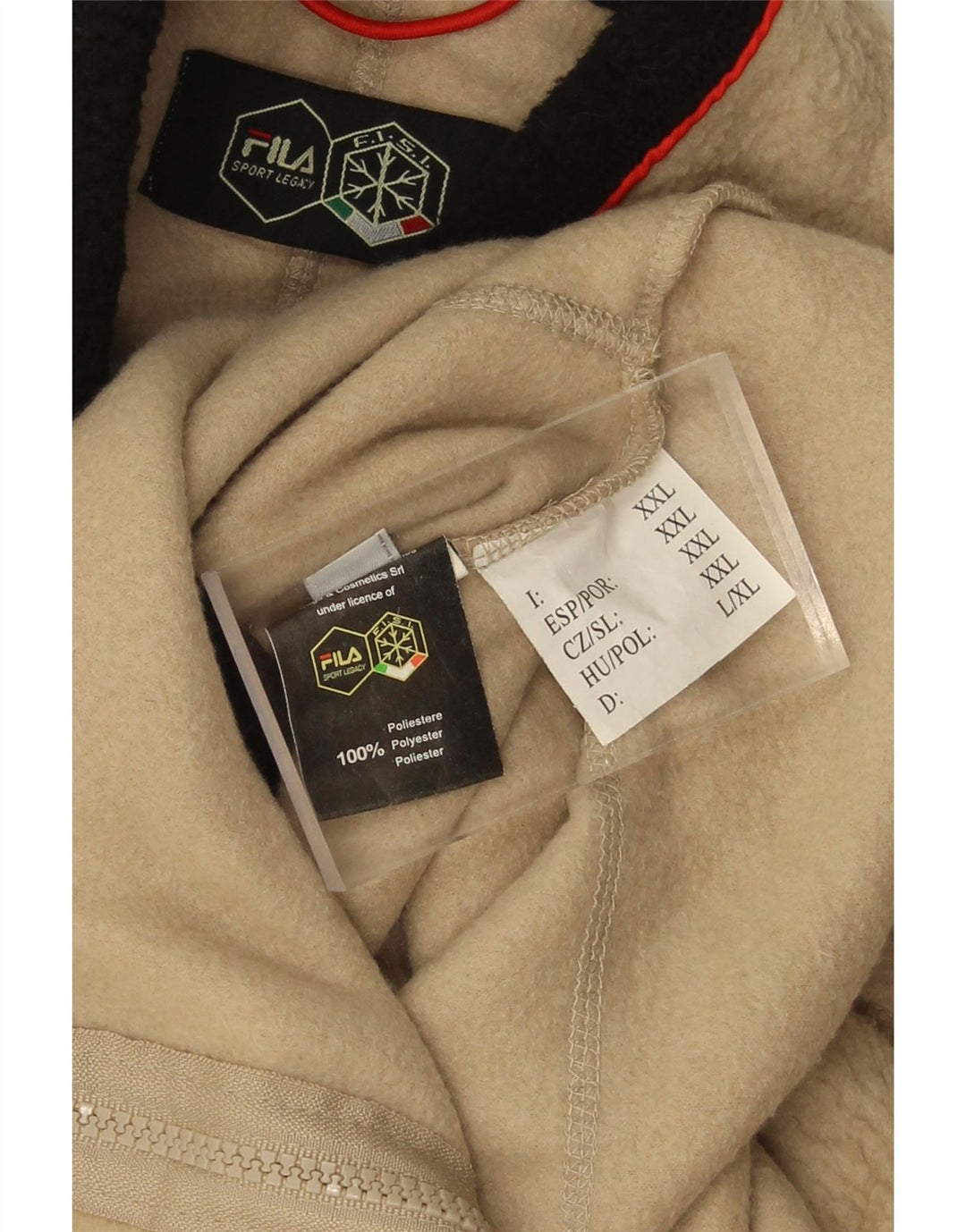 FILA Mens Fleece Jacket UK 44 2XL Beige Colourblock Polyester