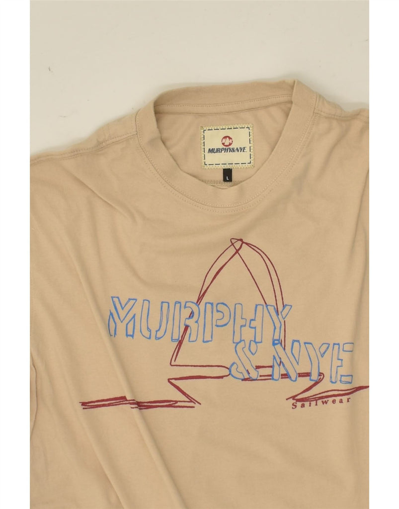 MURPHY & NYE Mens Graphic T-Shirt Top Large Beige Cotton | Vintage Murphy & Nye | Thrift | Second-Hand Murphy & Nye | Used Clothing | Messina Hembry 