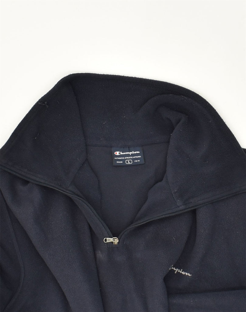 CHAMPION Mens Zip Neck Fleece Jumper Large Navy Blue Polyester | Vintage Champion | Thrift | Second-Hand Champion | Used Clothing | Messina Hembry 