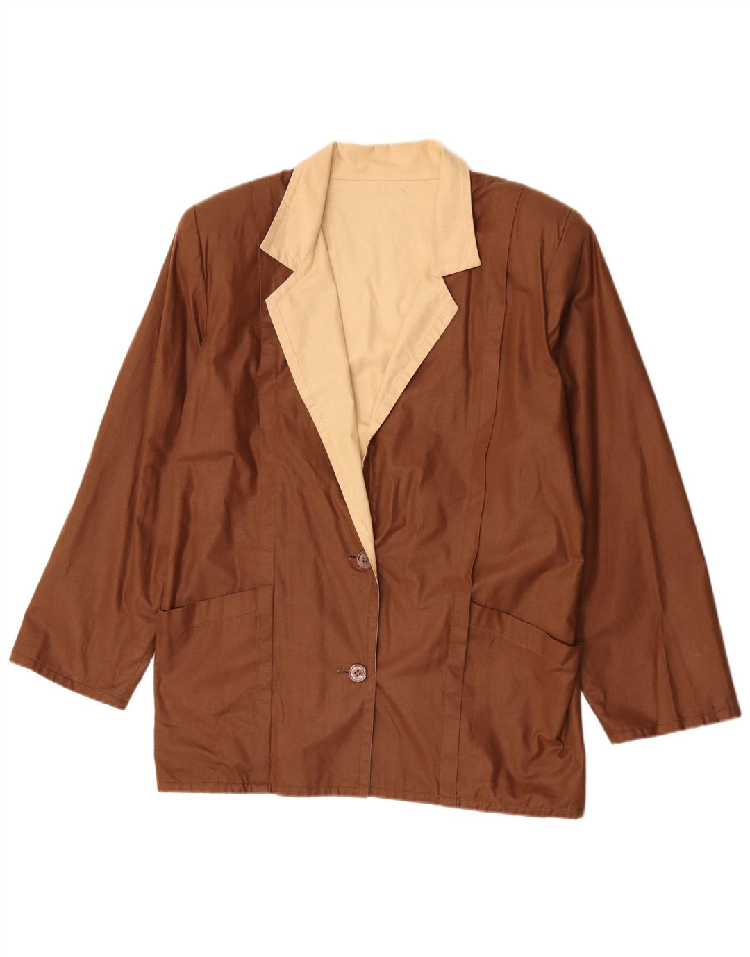 Vintage Womens 2 Button Blazer Jacket UK 16 Large Brown Colourblock