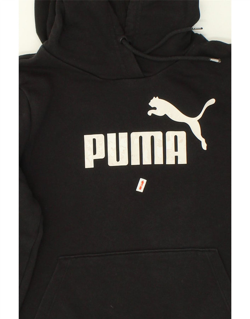 PUMA Womens Graphic Hoodie Jumper UK 12 Medium Black Vintage Puma and Second-Hand Puma from Messina Hembry 