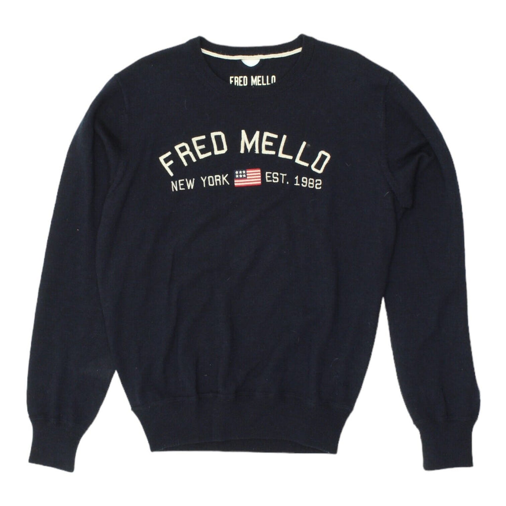 Fred Mello Mens Navy Knit Jumper | Vintage High End Designer Sweater VTG | Vintage Messina Hembry | Thrift | Second-Hand Messina Hembry | Used Clothing | Messina Hembry 