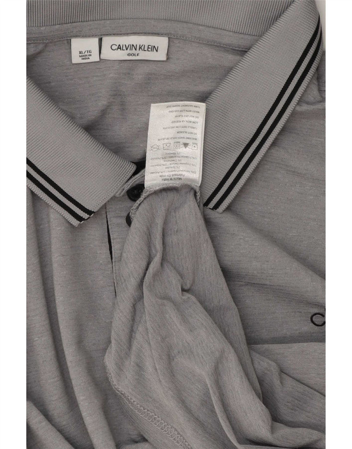 Calvin Klein Mens Polo Shirt XL Grey Striped Polyester