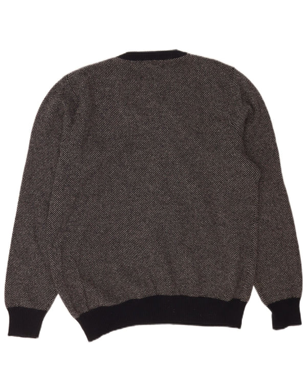 Fred Perry Mens V-Neck Jumper Sweater Large Navy Blue Spotted Wool