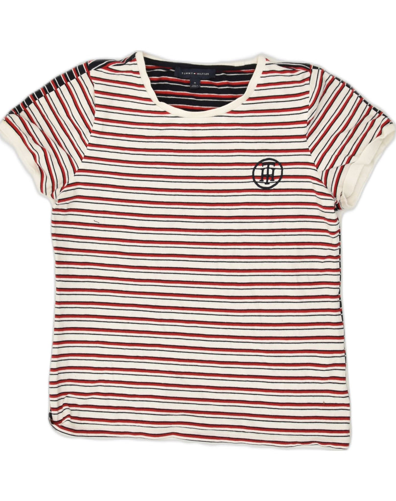 TOMMY HILFIGER Womens T-Shirt Top UK 12 Medium Multicoloured Striped | Vintage Tommy Hilfiger | Thrift | Second-Hand Tommy Hilfiger | Used Clothing | Messina Hembry 