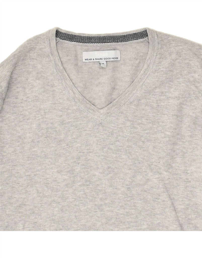 JULES Mens V-Neck Jumper Sweater Medium Grey Cotton | Vintage Jules | Thrift | Second-Hand Jules | Used Clothing | Messina Hembry 