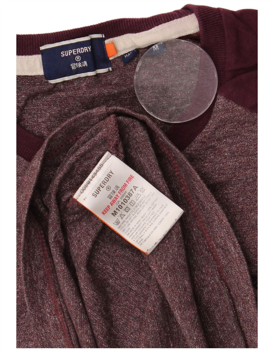 Superdry Mens T-Shirt Top Medium Burgundy Flecked Cotton