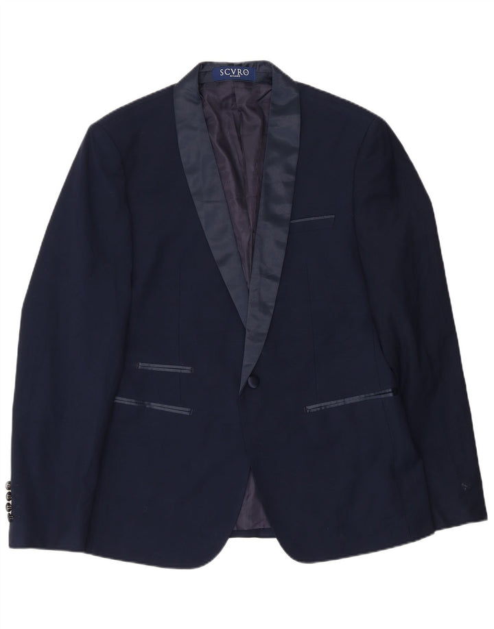 Vintage Mens 1 Button Blazer Jacket IT 52 XL Navy Blue Polyester