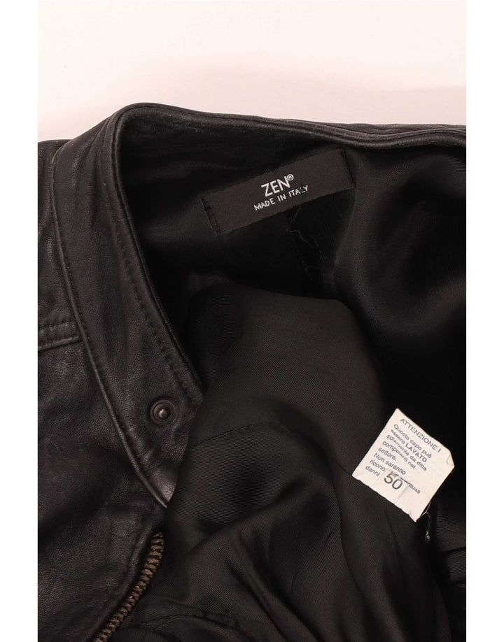 Zen Mens Leather Jacket EU 50 Medium Black Leather