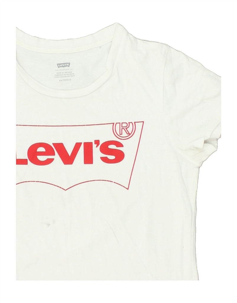 LEVI'S Womens Graphic T-Shirt Top UK 6 XS White Cotton | Vintage Levi's | Thrift | Second-Hand Levi's | Used Clothing | Messina Hembry 