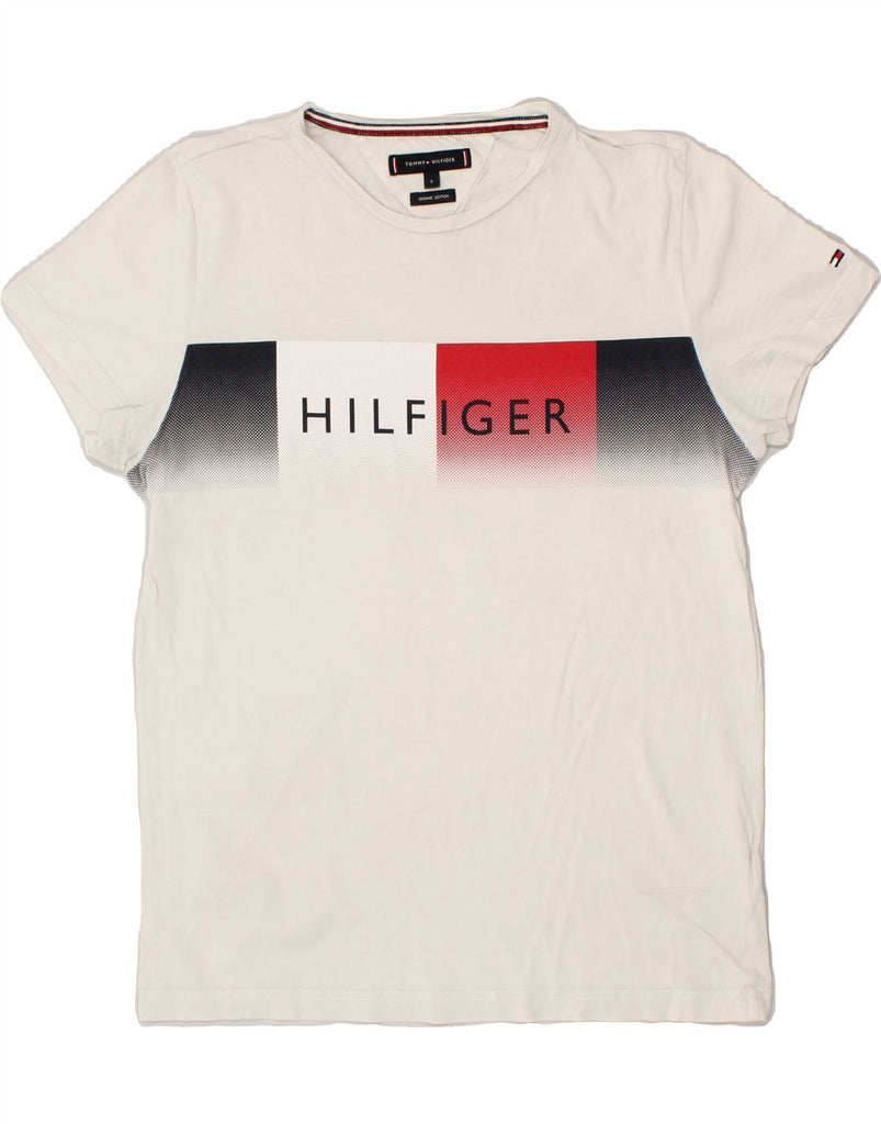 TOMMY HILFIGER Mens Graphic T-Shirt Top Small White Cotton | Vintage Tommy Hilfiger | Thrift | Second-Hand Tommy Hilfiger | Used Clothing | Messina Hembry 