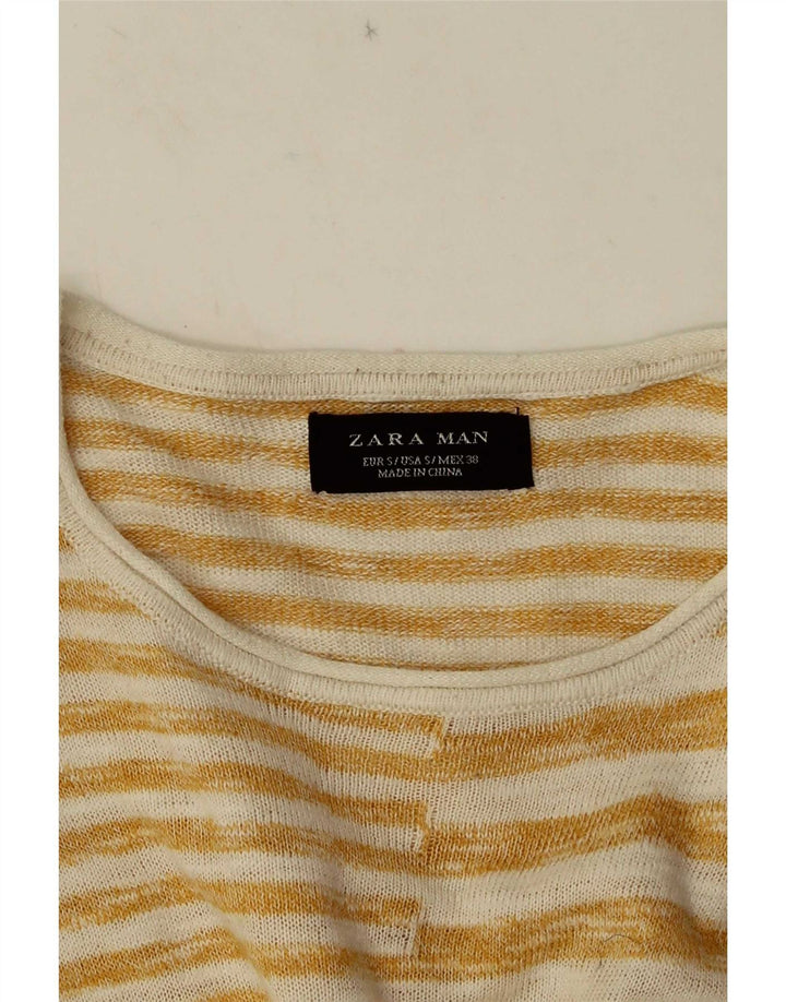 Zara Mens T-Shirt Top Small Yellow Striped