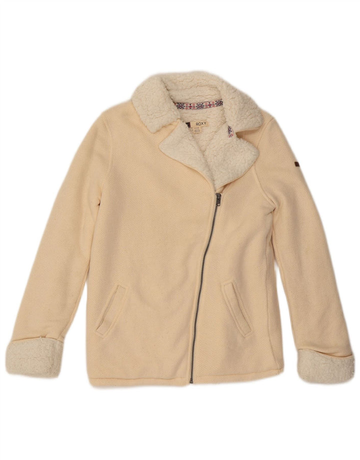 ROXY Womens Sherpa Tracksuit Top Jacket UK 10 Small Off White Cotton