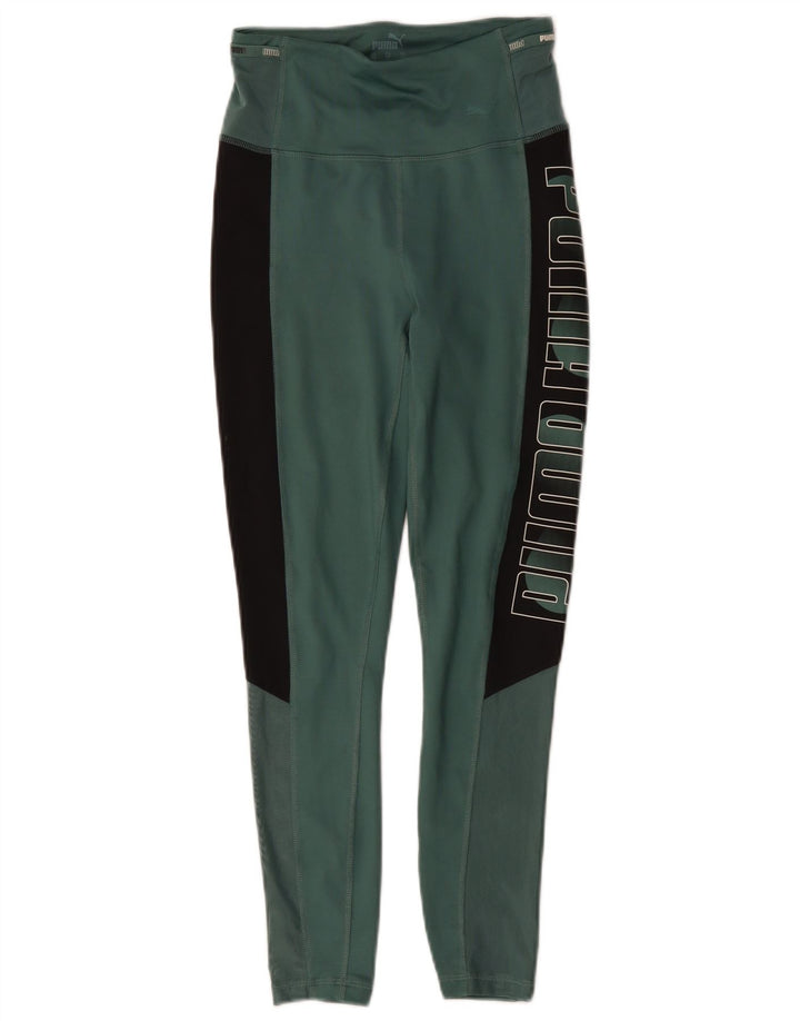 Puma Womens Graphic Leggings UK 6 XS Green Colourblock Polyester