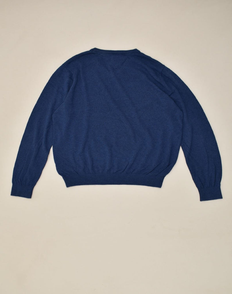 TOMMY HILFIGER Mens V-Neck Jumper Sweater Large Blue Cotton | Vintage Tommy Hilfiger | Thrift | Second-Hand Tommy Hilfiger | Used Clothing | Messina Hembry 