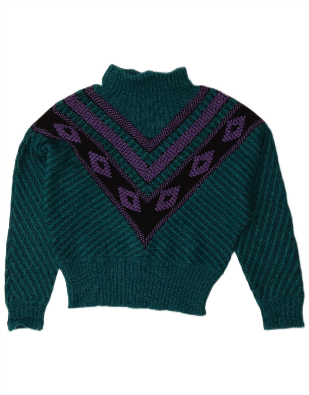 Vintage Womens Turtle Neck Jumper Sweater US 12 Large Green Geometric