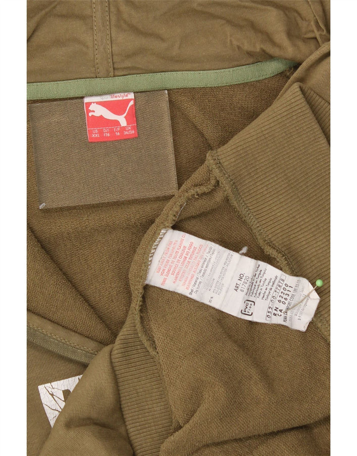 PUMA Boys Graphic Zip Hoodie Sweater 15-16 Years Khaki Cotton Vintage Puma and Second-Hand Puma from Messina Hembry 