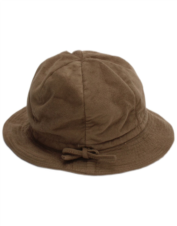 Vintage Womens Faux Suede Bucket Hat One Size Beige Polyester