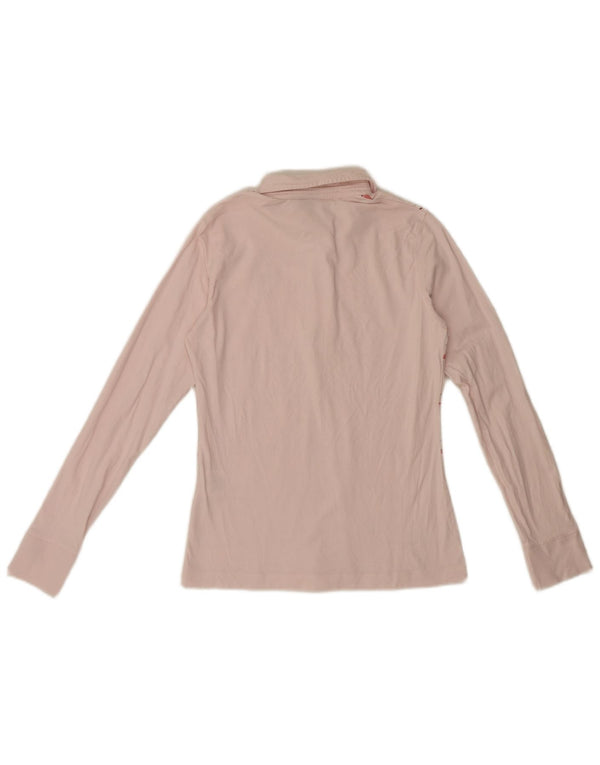 Diadora Womens Long Sleeve Polo Shirt UK 12 Medium Pink Check Cotton