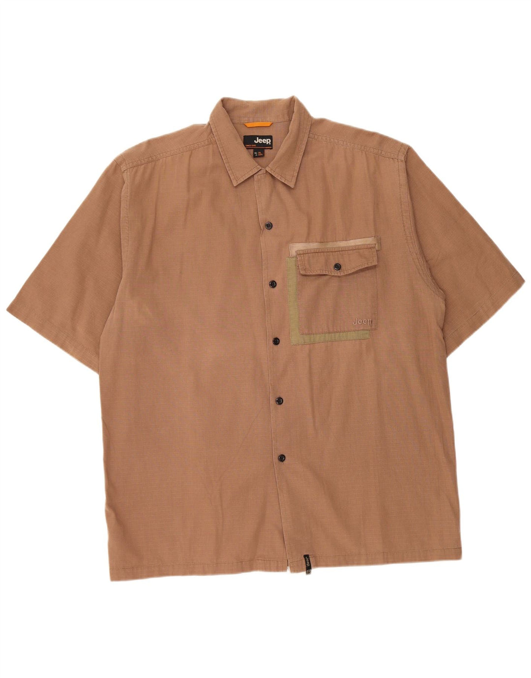 JEEP Mens Short Sleeve Shirt XL Brown Check Cotton