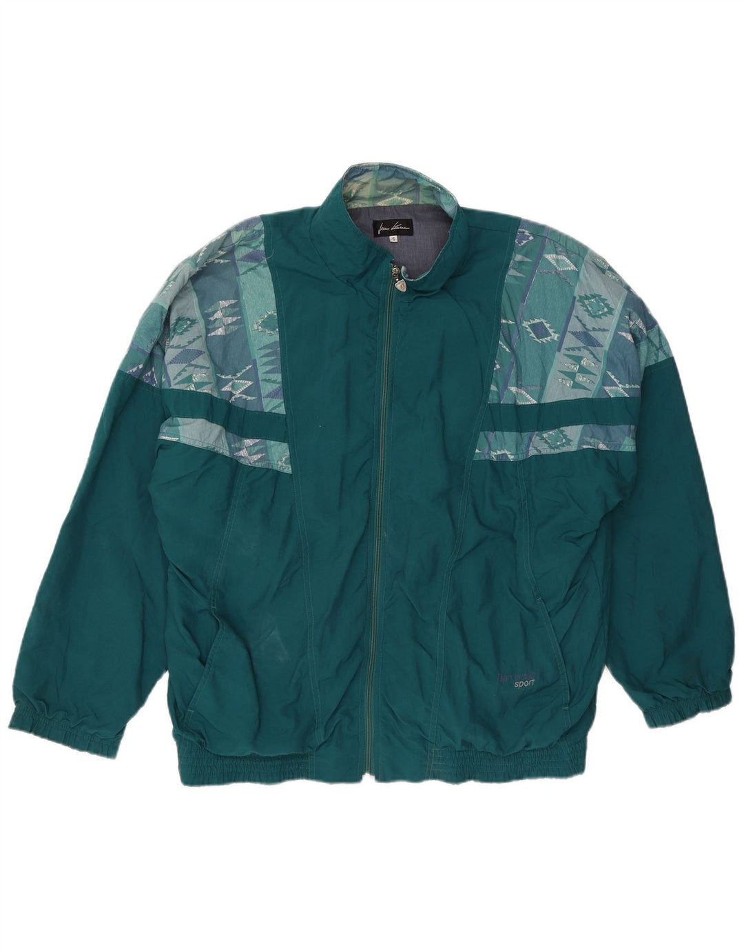 Jean Leduc Mens Tracksuit Top Jacket XL Green Geometric Polyester
