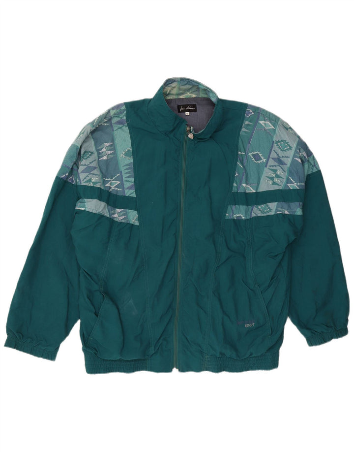 Jean Leduc Mens Tracksuit Top Jacket XL Green Geometric Polyester