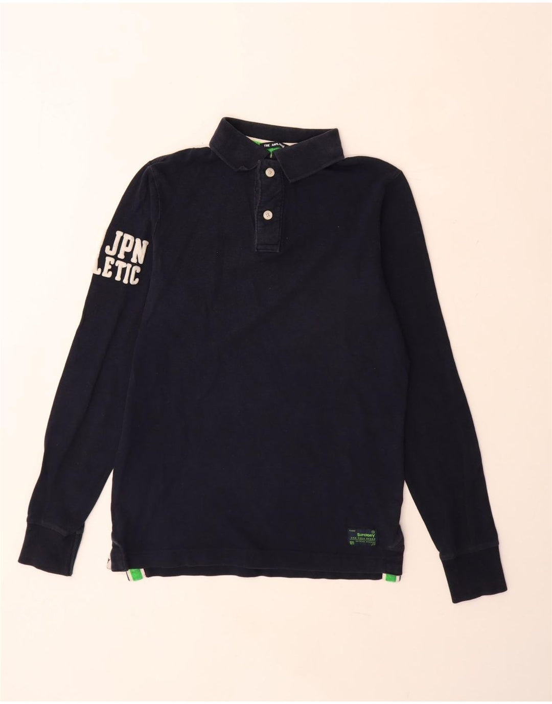 Superdry Mens Graphic Long Sleeve Rugby Polo Shirt Medium Navy Blue Cotton