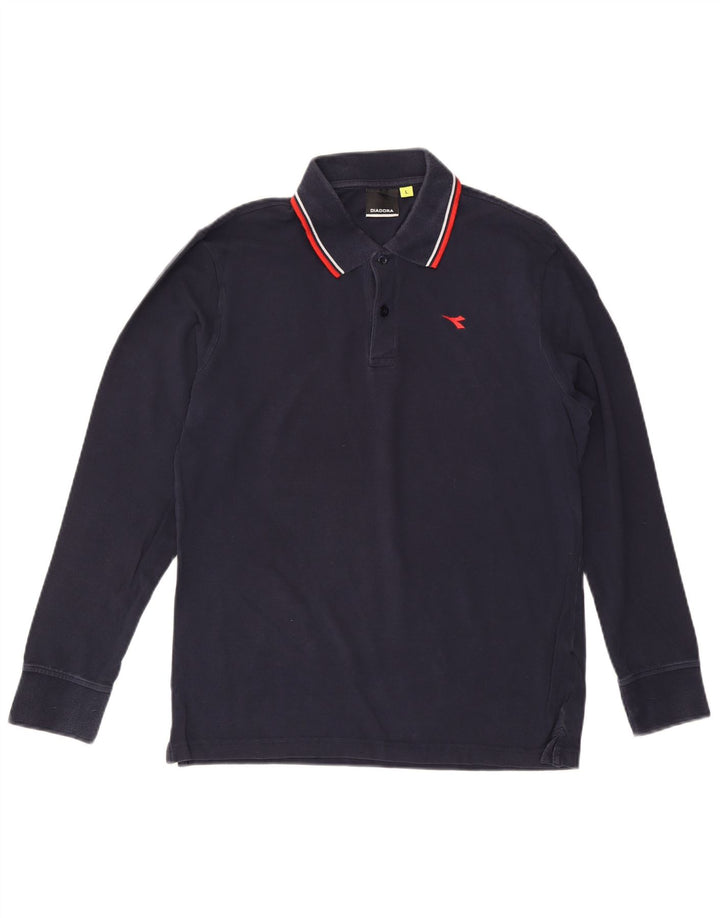 DIADORA Mens Long Sleeve Polo Shirt Large Navy Blue Cotton