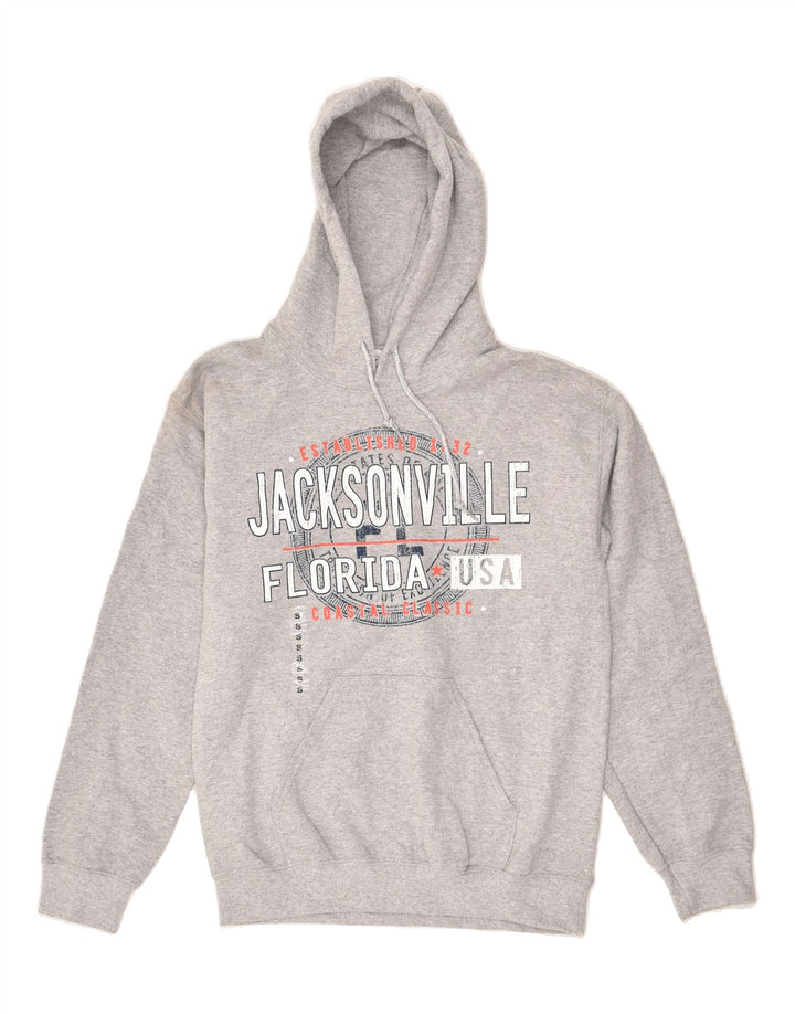 VINTAGE Mens Graphic Hoodie Jumper Small Grey Cotton Vintage Vintage and Second-Hand Vintage from Messina Hembry 