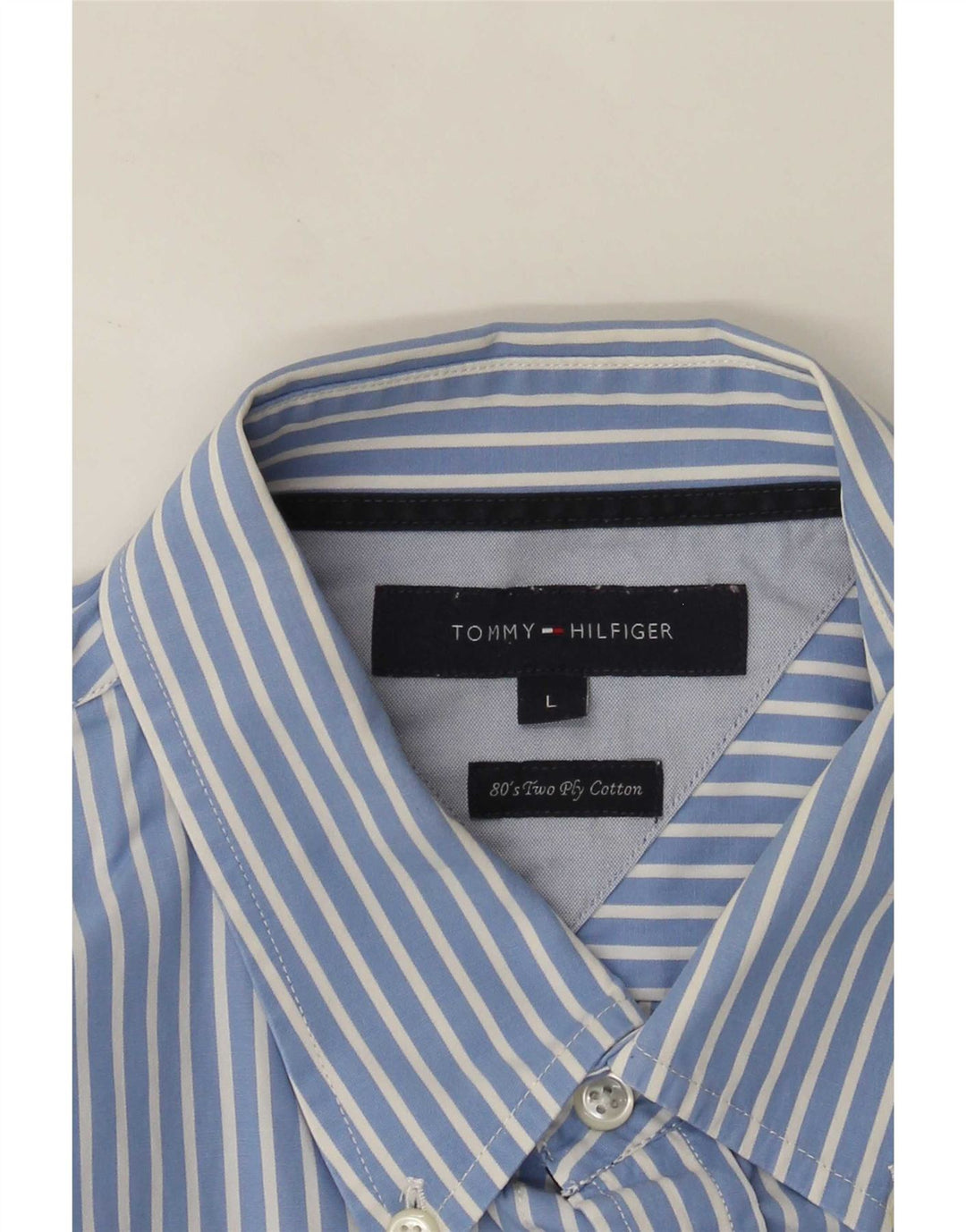 Tommy Hilfiger Mens Shirt Large Blue Pinstripe Cotton