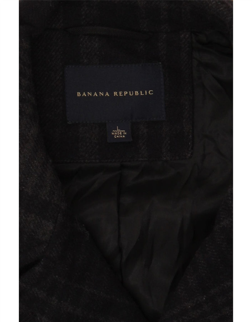 BANANA REPUBLIC Mens Pea Coat UK 40 Large Grey Check Wool Vintage Banana Republic and Second-Hand Banana Republic from Messina Hembry 